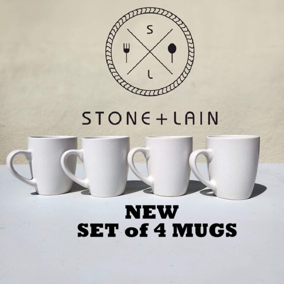 NEW Stone Lain 4 Piece Stoneware mugs cups Coffee Tea Dinnerware Set White Repla - Picture 7 of 9